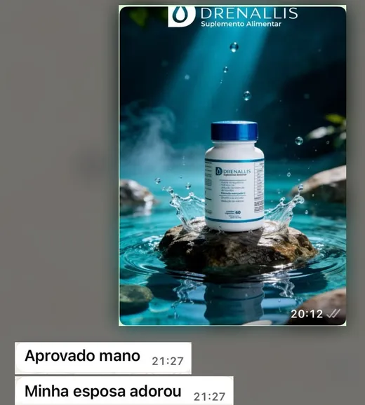 Print do WhatsApp. Cliente aprova o Drenallis: “Aprovado mano” e “Minha esposa adorou”