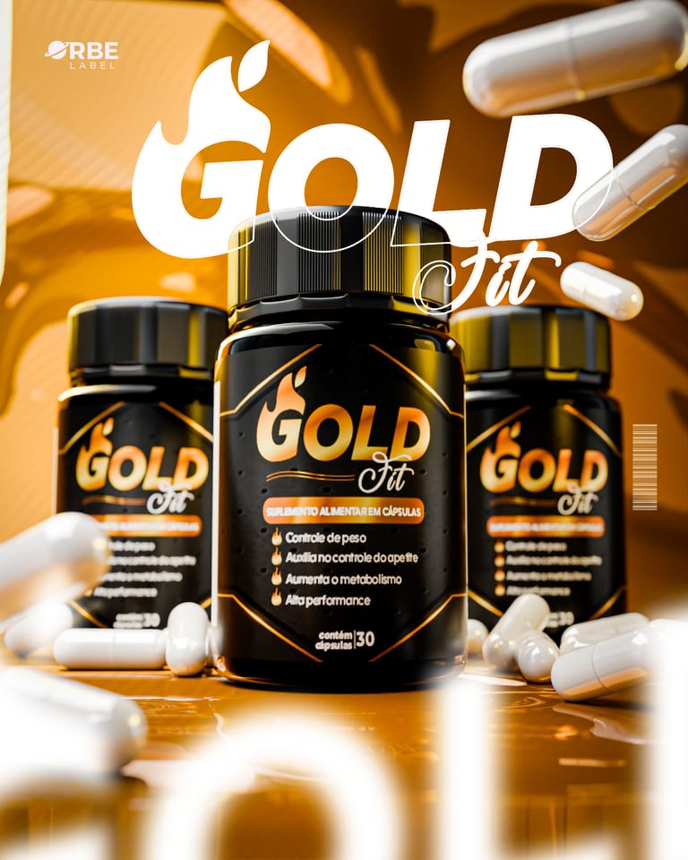 Potes Gold Fit com rótulo preto e dourado