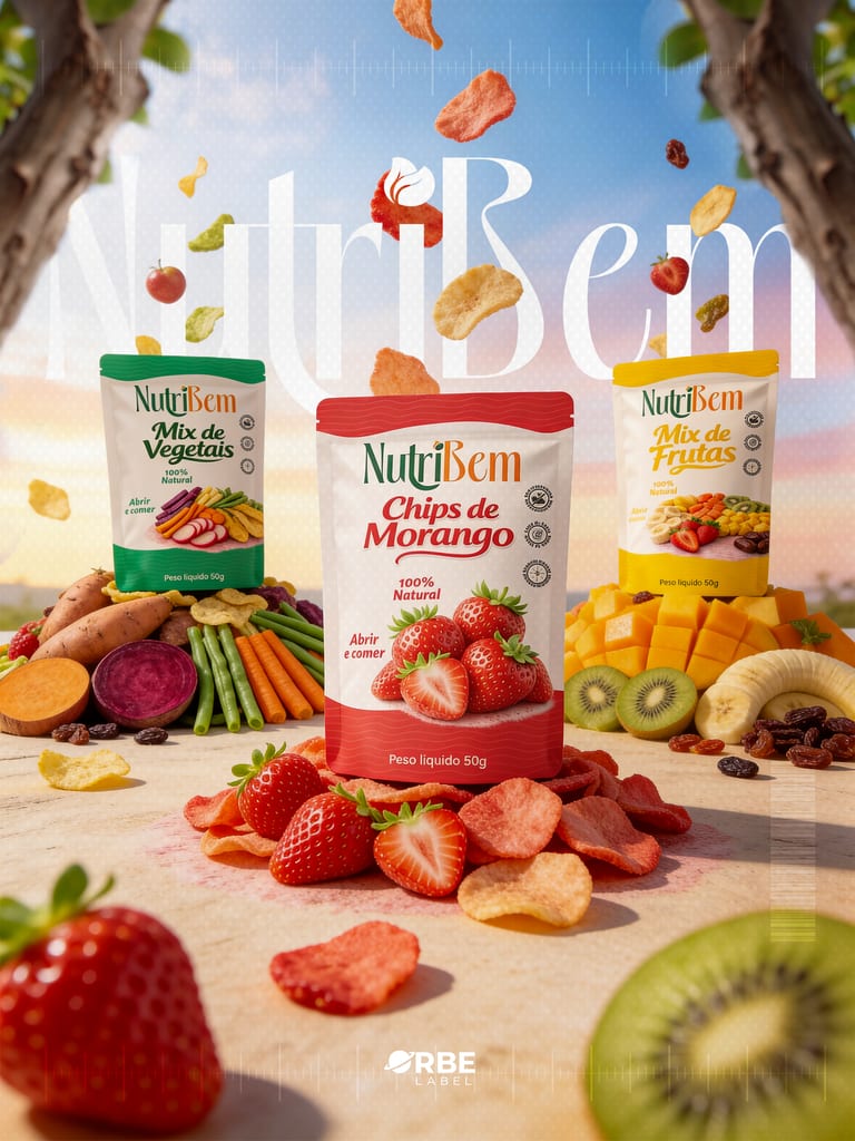 Linha de três embalagens NutriBem: vegetais, morango e frutas